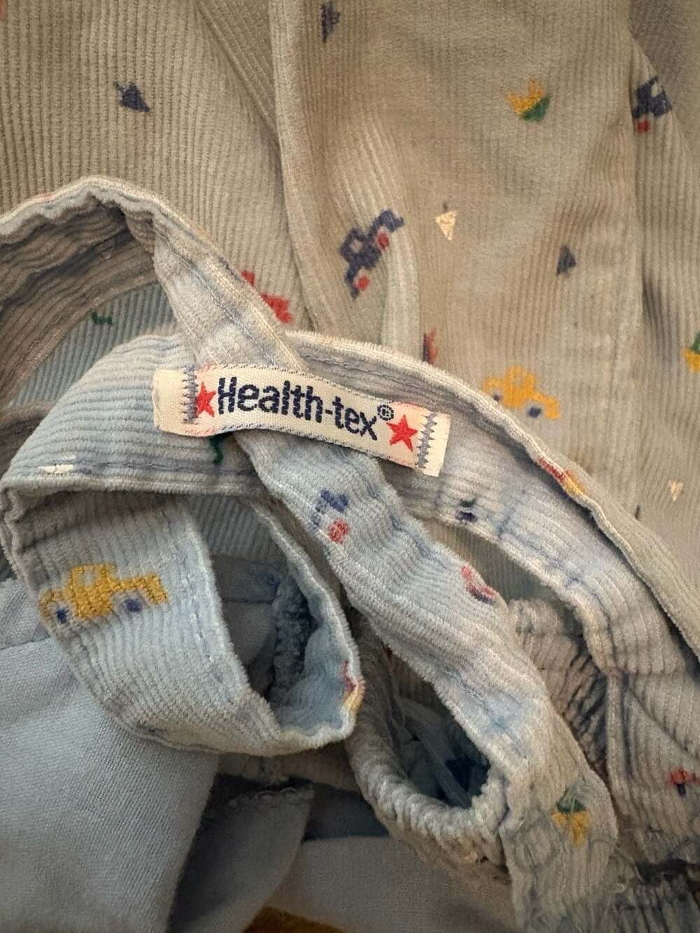 Vintage Health-tex Baby Boys Light Blue Corduroy Overalls with Vehicle Print 24 - Picture 6 of 7